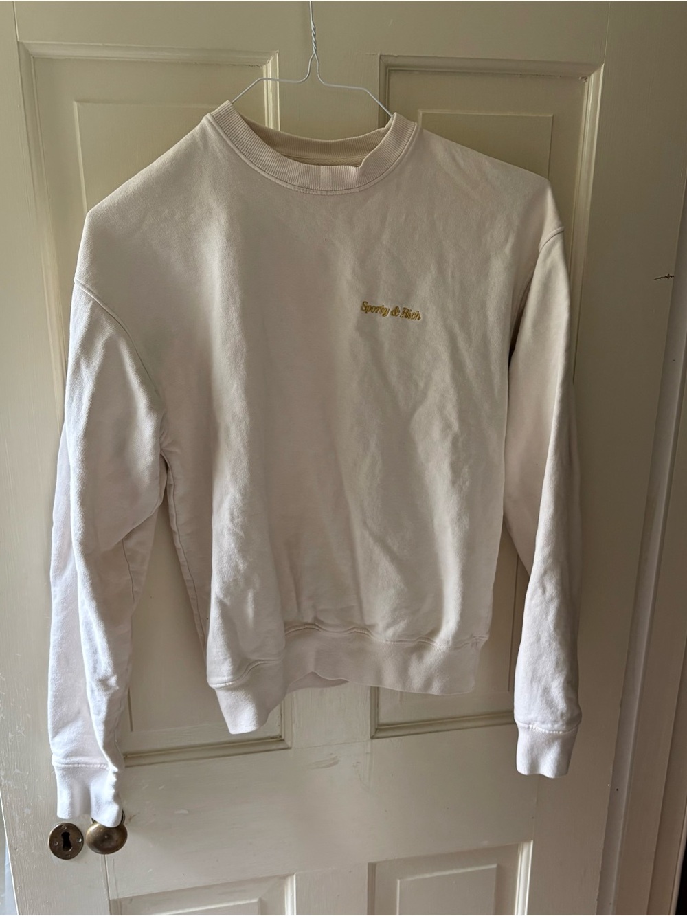 Sporty & Rich Cream Crew Sweatshirt with Gold Logo